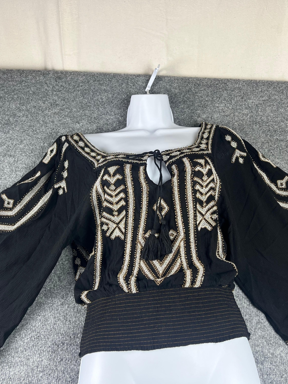 NWT Free People Urban Outfitters Beaded Boho Peasant XS Top #367